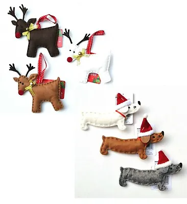£2.99 • Buy Felt Fabric Sausage Dog Dachshund Reindeer Christmas Tree Hanging Decorations 