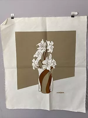 Vintage 1970s Linen Textile Fabric Lilies Art Screen Print Marushka  19”x 22” • $49