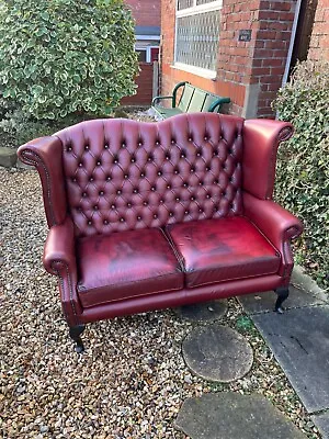 Thomas Lloyd Leather Chesterfield Queen Anne 2 Seater Sofa Oxblood Red CAN DEL • £599