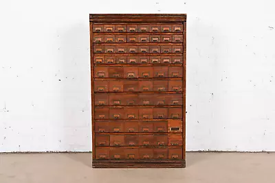 Antique Arts & Crafts 74-Drawer Card File Cabinet Or Industrial Parts Cabinet • $3800