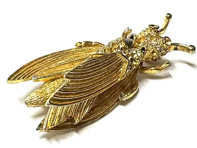 Vintage Hattie Carnegie Gold Tone Rhinestone Bug Trembler Wings Pin Brooch 2.25” • $45