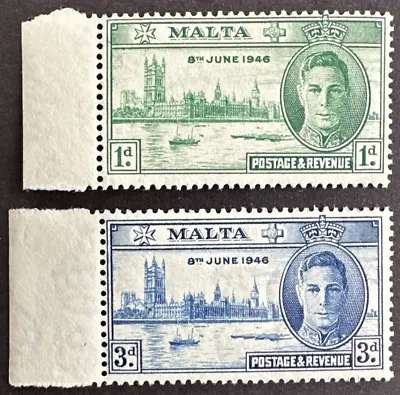 MALTA 1946 Sc#206-207 Set Of 2 PEACE ISSUE MNH OG • $2.80