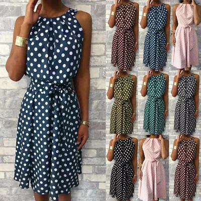 Plus Size Womens Sleeveless Polka Dot Midi Dress Ladies Sundress Summer Holiday • $22.46