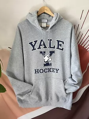 Yale Bulldog Hockey Gray Sweatshirt Hooded Size XL Campus Customs • $54.99