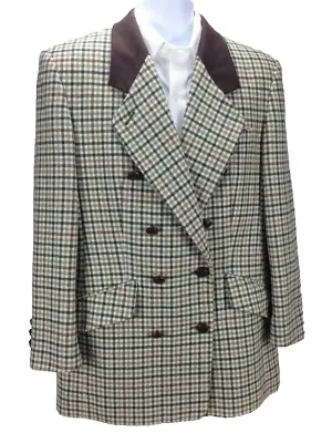 Madeline Women's Multi-colored Plaid Coat Sz L  Lambswool Leather Buttons  #0035 • $36.95