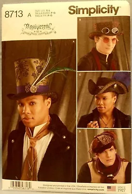 Simplicity Pattern 8713  Hats  Costumes  Mens Sizes Small Medium Large New Uncut • $8.95