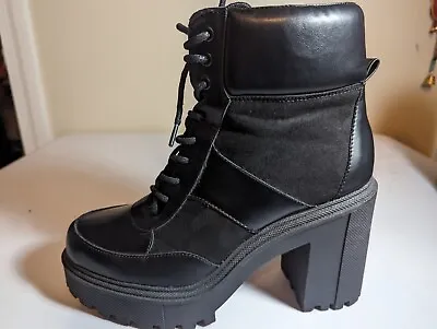 Madden Girl Rogue Black Lace Up Bootie Size 11 Combat/Hiker Boots Block Heel • $55