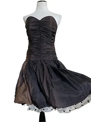 Vintage 80’s Black White Bubble Hem Prom Dress Size 7/8 Small Polka Dots *flaw • $44.90