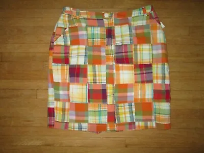 New PENDLETON Madras Plaid  Lined Multicolor Patchwork Cotton Skirt ~ 8 Petite • $32.49