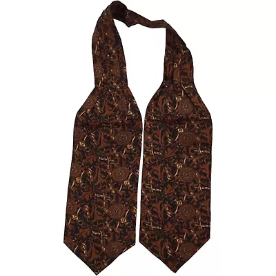 VTG Mens Ascot Day Cravat Navy Blue Brown Floral Print Neck Tie Scarf Necktie • $20.59