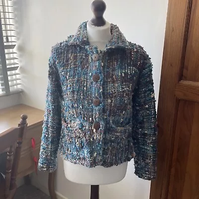 PACHAMAMA 100% Wool Handmade Knitted Jacket Size Small Unique Quirky • £35.99