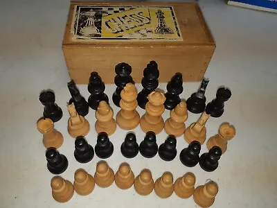 £15 • Buy Vintage Jaques London Wooden Chessmen Chess Playing Pieces Complete In Box CF