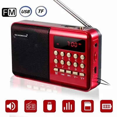 Rechargeable Mini Digital Portable FM Radio USB MP3 Music Player SD Card Speaker • £10.88