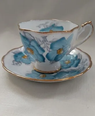 Queen Anne Teacup &  Saucer MAGNOLIA  BLUE Fine Bone China England Floral Blue • $29.99