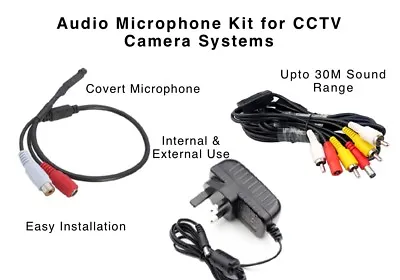 Covert HQ Audio Sound Microphone Add-on Kit For CCTV Cameras To 30M Easy Install • £32.95