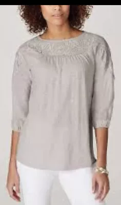 J Jill  XL   Yoke Top Shirt Women Lavender Crochet Lace Slub Knit Boho • $22