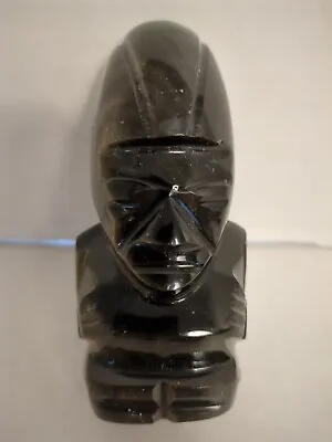 Black Onyx Obsidian Carved Statue Aztec Mayan Stone Figure Tiki Idol God 3 3/4” • $21.95