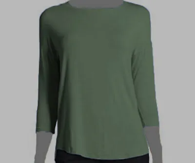 $145 Majestic Paris Women Green 3/4 Sleeve Round Neck T Shirt Top Size 4 • $46.78