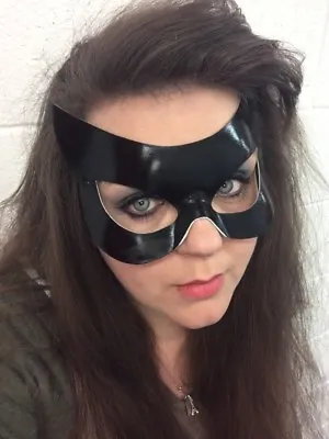 Black Leather Look Venetian Masquerade Mask Halloween Masked Ball Mens Cat Woman • £3.99