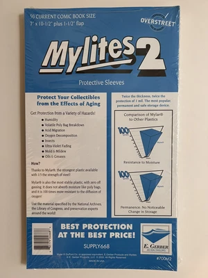 $25.99 • Buy 50 E Gerber Mylites 2 700m2 Current Comic Book Size Sealed New Mylar