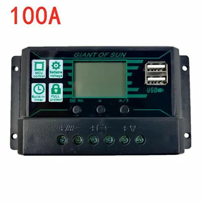 100A LCD MPPT Solar Panel Battery Regulator Charge Controller Dual USB 12V 24V • £11.29