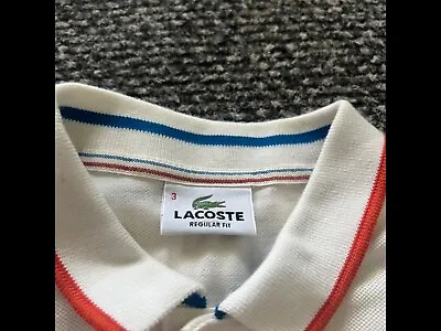 £9.60 • Buy Lacoste Top Size 3 Off White, Long Sleeve Polo Shirt With Orange N Blue Trim