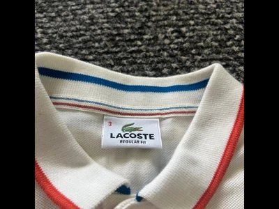 £9.60 • Buy Lacoste Top Size 3 Off White, Long Sleeve Polo Shirt With Orange N Blue Trim