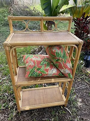 Vintage Bamboo Book Shelf Display Shelf In Wicker And Bamboo 1970s~ Height 43” • $698