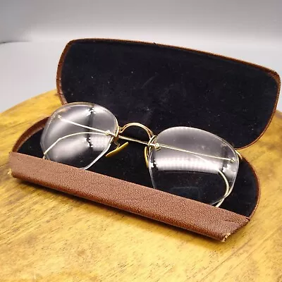 Antique Artcraft Numont Eyeglasses With Original Case Semi Rimless Vintage GF F • $181.30