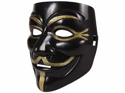 Guy Fawkes Mask Black Gold V Like Vendetta Anonymous Cosplay Halloween • £15.36