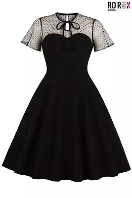 Ro Rox Cordelia Swing Dress 1950s Polka Dot Retro Gothic Keyhole Sweetheart • £21.99