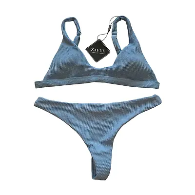 Zaful Periwinkle Blue Brazilian Cheeky Padded Bikini Swimsuit Size Large L 8/10 • $17.99