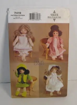 Vogue 7419 Rag Doll Clothes Dress PJ's Bloomers Bonnet Slip 18  Doll Pattern • $14.50