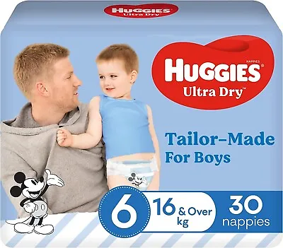 $25.05 • Buy Huggies Ultra Dry Nappies Boy Size 6 (16kg+) 30 Count