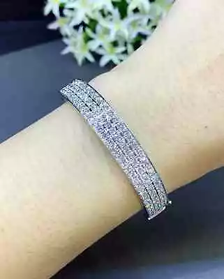 10 Ct Round Cut Diamond Lab Created Men's Bangle Bracelet 14K White Gold Plated • $273.99