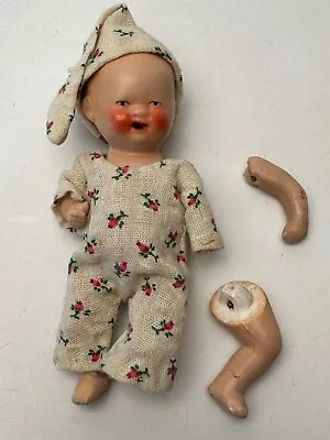 Vintage Painted Bisque Jointed Baby Doll 3.5” Cute Outfit Germany Needs Restrung • $29.99