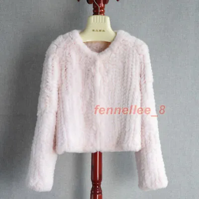 Womens Rex Rabbit Fur Coat Korean Short Thickened Woven Fur Cardigan Jacket Warm • $447.84