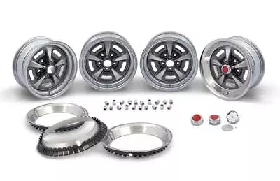 OER 15 X 7 Rally II Wheel Kit Red Center Caps And Nuts 1967-1972 Pontiac Models • $1295.98