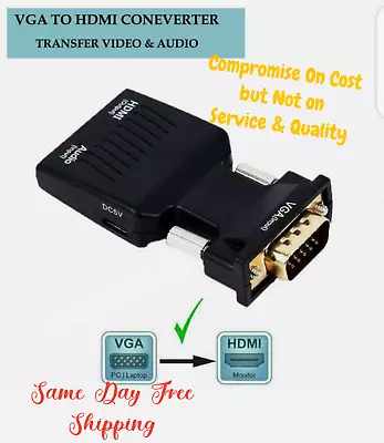 £5.19 • Buy VGA INPUT To HDMI OUTPUT Video Audio Converter Cable Adapter 1080 For TV PC DVD