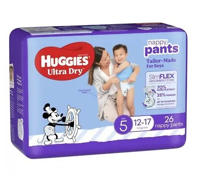 $130.40 • Buy Presale Huggies Ultradry  Nappy Pants Boy Size 5 - Carton (4 X 26Pk) 12-17Kg
