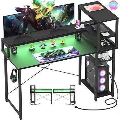 47  Gaming Desk W/LED Lights And Storage Shelves Large PC Gamer Computer Desk • $118.74