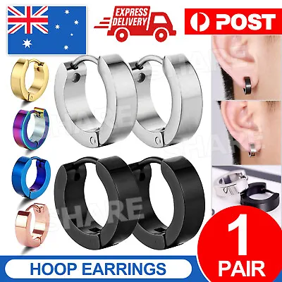 $3.95 • Buy Stainless Steel Clip On Hoop Earrings Huggie Mens Unisex Non Pierced Ear Women