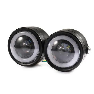 Motorcycle Angel Eyes LED Double Dual Head Lamp Front Twin Headlight Cafe Racer  • $54.01