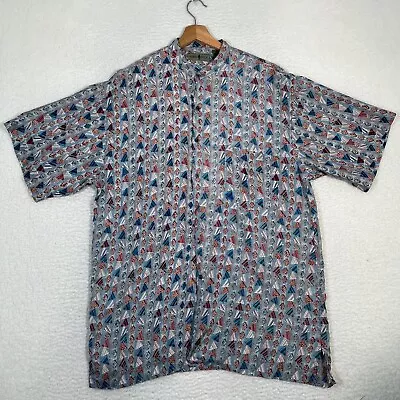 Vintage Robert Stock Button Up Shirt Mens Size XL XLarge Blue Abstract 100% Silk • $13.48