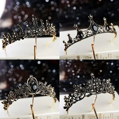 Baroque Retro Black Luxury Bridal Crystal Tiaras Crowns Princess Queen Pageant • £24.23