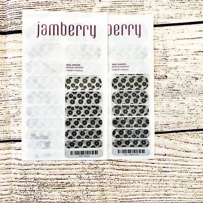 Jamberry Nail Wraps Flapper Black White Silver Flowers 2 Sets • $37.61