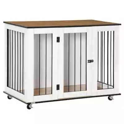 PawHut Dog Crate Furniture End Table W/ Lockable Door For Large Dogs - White • £159.95