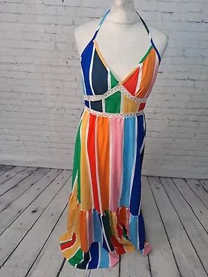 Shein Rainbow Coloured Halter Maxi Dress Womens Size Medium (HR13) • £10.49