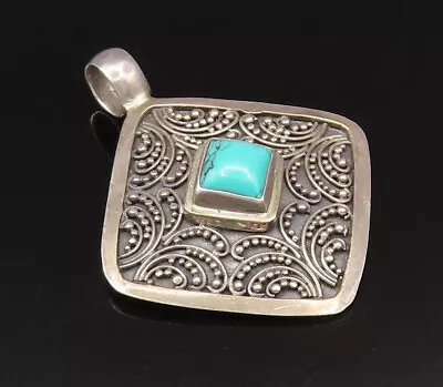 925 Sterling Silver - Vintage Beaded Diamond Shaped Turquoise Pendant - PT21111 • $49.20