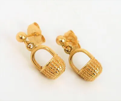 Vintage 14k Yellow Gold Cape Cod Women Basket Mini Dainty Earrings About 2 Gram • $225